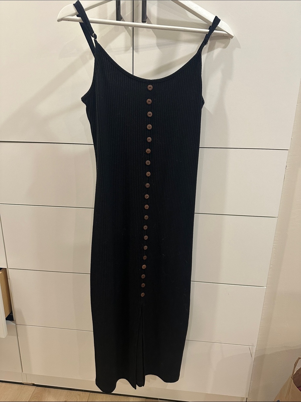 Black Ribbed Button-Front Dress
